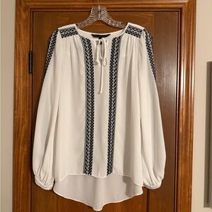 White House Black Market White Blouse with Black Detailing